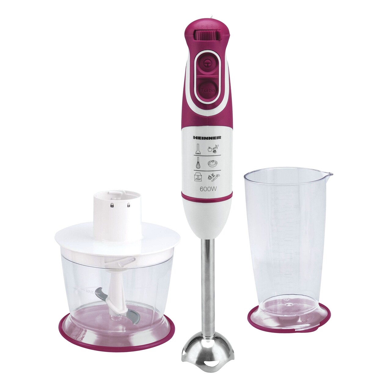 Blender de mana, Heinner, multifunctional, 600 W, 5 viteze, visiniu - imagine 3